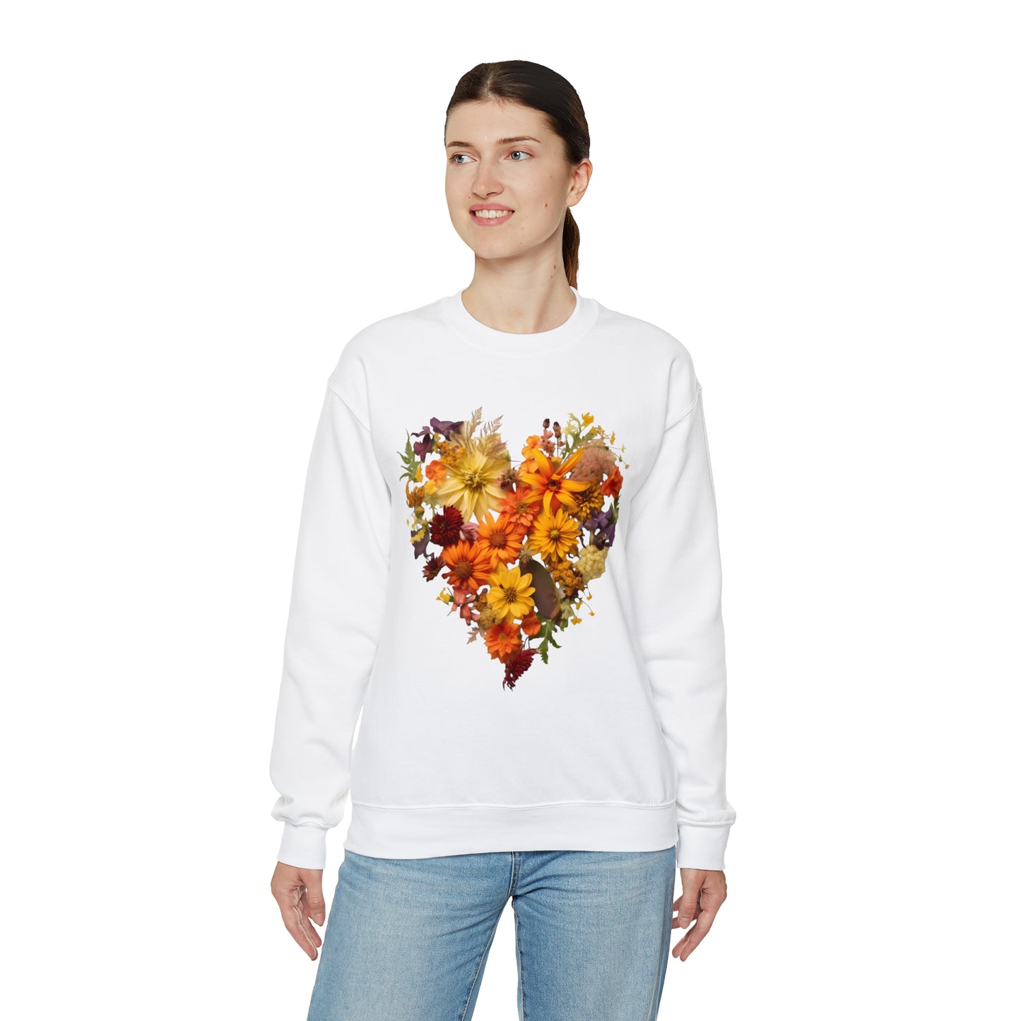 "Heartfelt Autumn: Floral Heart Sweater"
