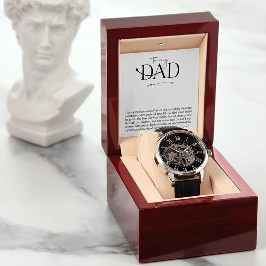 To My Dad Thank You Is Not Enough Men's Openwork Watch with Mahogany Box