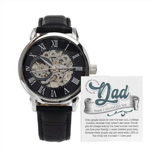 Dad - Today I Celebrate You Men's Openwork Watch with Mahogany Box