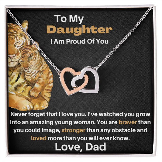 Daughter - Gift From Dad - Braver Stronger - Interlocking Hearts