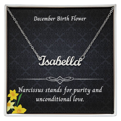 December Narcissus Flower 010 Personalized Name Necklace