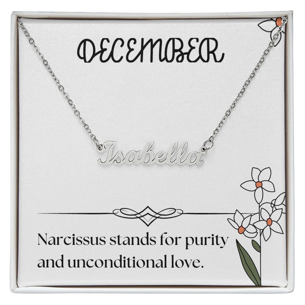 December Narcissus Flower 006 Personalized Name Necklace