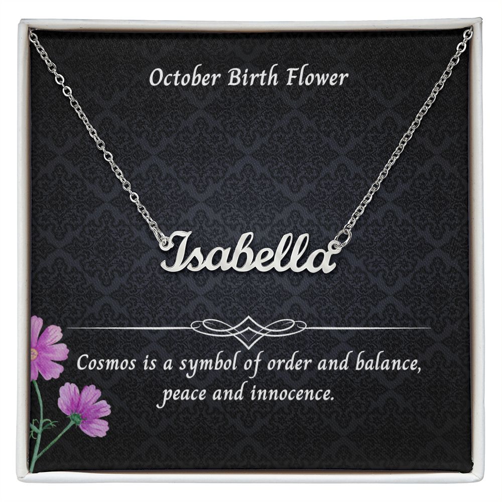 October Cosmos Flower 004 Personalized Name Necklace
