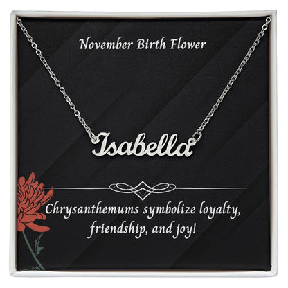 November Chrysanthemums Flower 001 Personalized Name Necklace