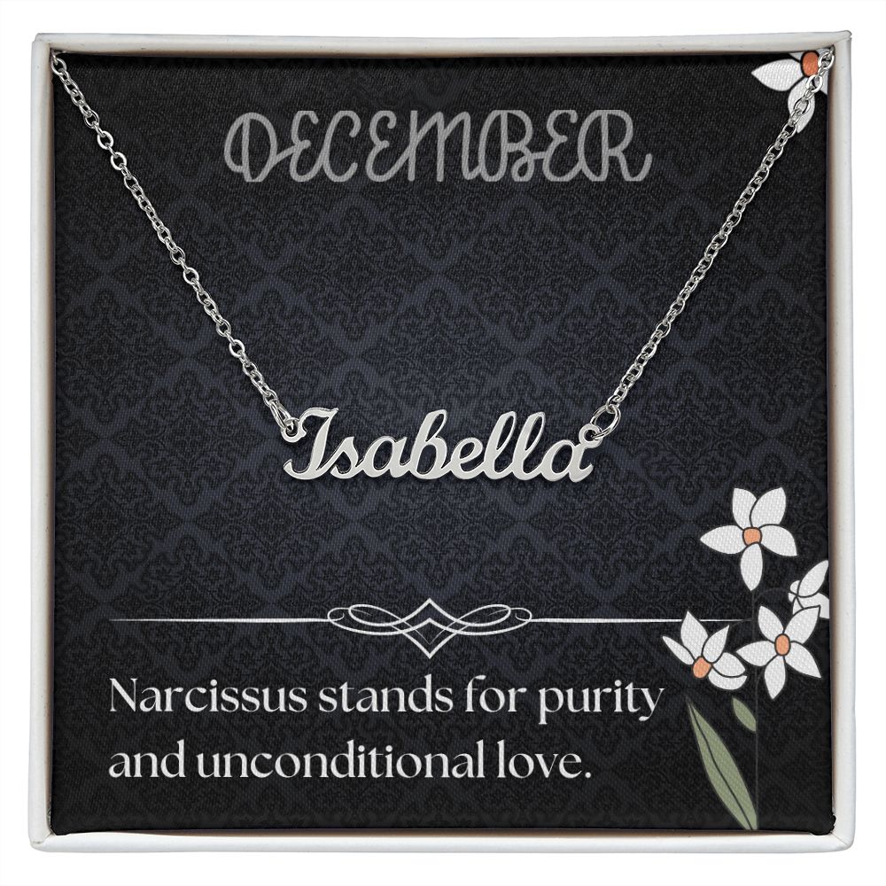 December Narcissus Flower 001 Personalized Name Necklace