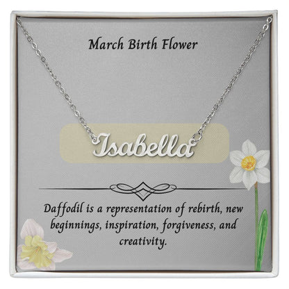 March Daffodil Flower 002 Personalized Name Necklace