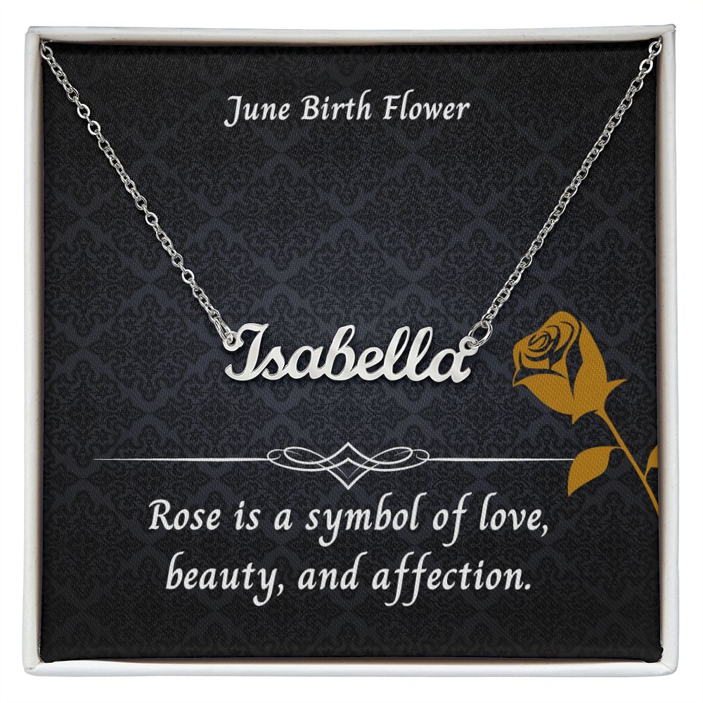 June Rose Flower 004 Personalized Name Necklace