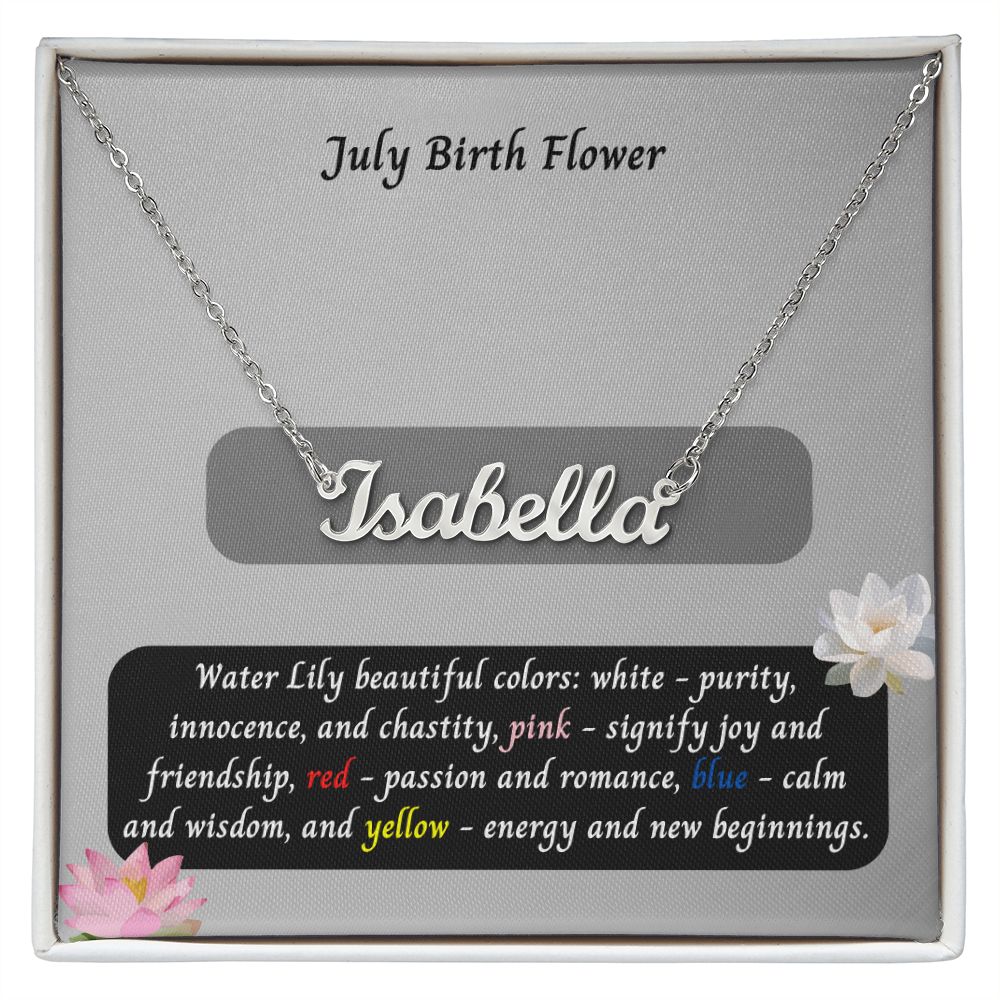 July Water Lily Flower 002 Personalized Name Necklace