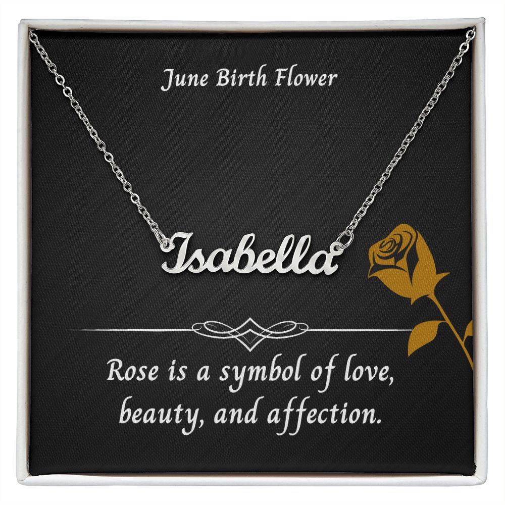 June Rose Flower 003 Personalized Name Necklace