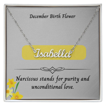December Narcissus Flower 009 Personalized Name Necklace