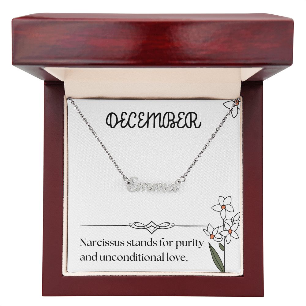 December Narcissus Flower 006 Personalized Name Necklace