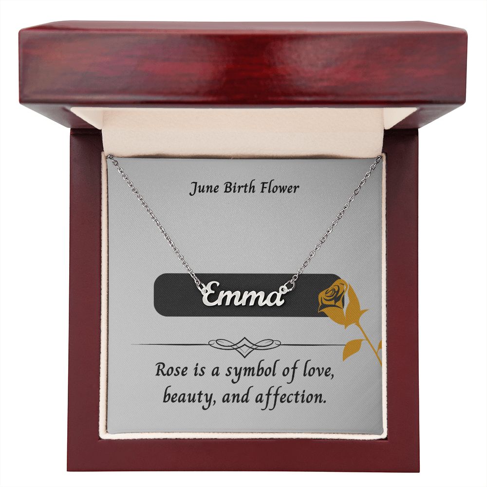 June Rose Flower 002 Personalized Name Necklace