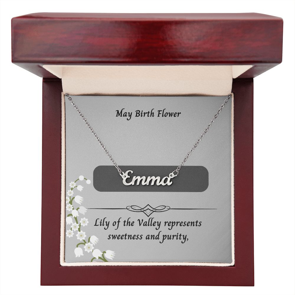 May Lily of the Valley Flower 002 Personalized Name Necklace