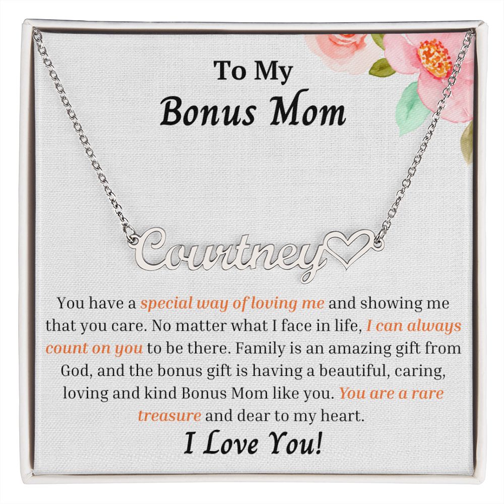 To My Bonus Mom - Personalized Name Necklace with Heart