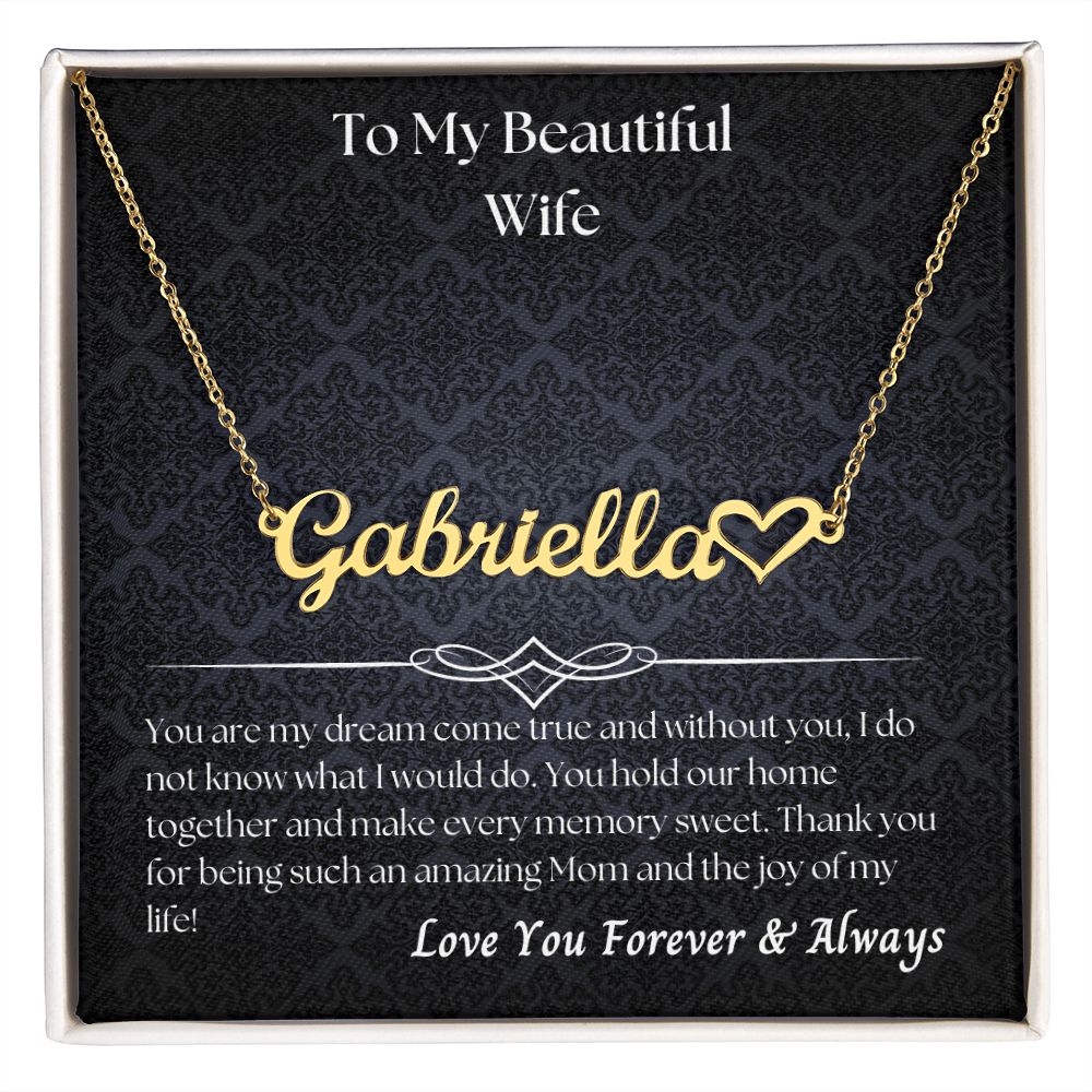 To My Beautiful Wife Personalized Name Necklace w/Heart