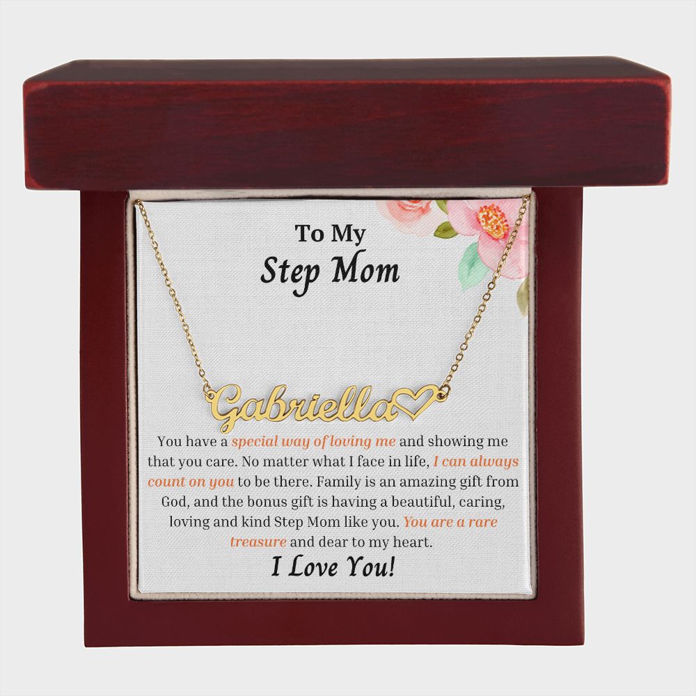 To My Step Mom - Personalized Name Necklace with Heart