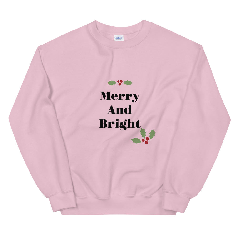 Merry And Bright Sweatshirt, Christmas Sweater For Women, Gift For Her, Trendy Christmas Sweater For Her, Holiday Sweatshirt